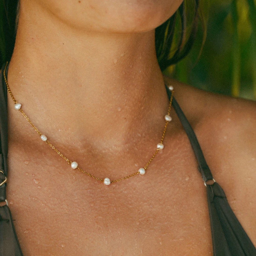 18k Gold Plated Half Pearls Necklace